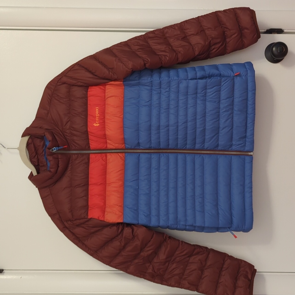 Cotopaxi Fuego Down Jacket, Red and Blue, Women's Size Large